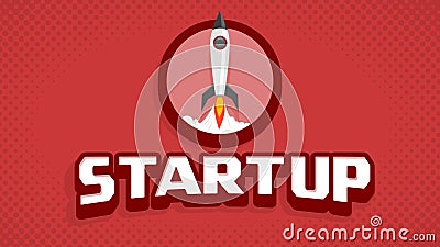 Startup space ship launch vintage movie poster style Vector Illustration