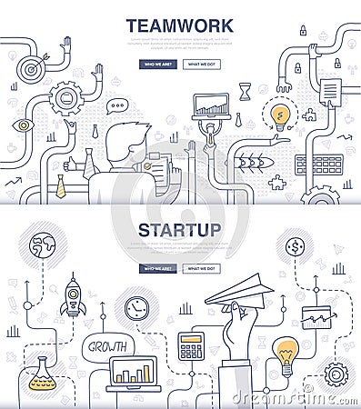 Startup and Teamwork Doodle Concepts Vector Illustration