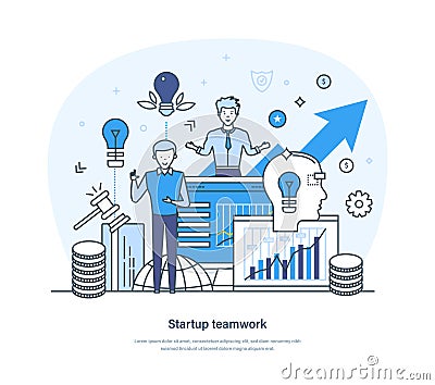 Startup teamwork successful business strategy for goal achievement Vector Illustration