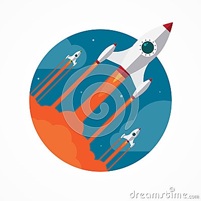 Startup vector concept with flying pencil rockets Vector Illustration