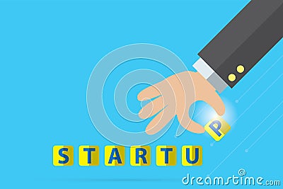 Startup word and businessman hand, business concept Vector Illustration
