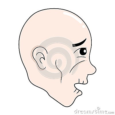 starving bald emaciated man head Vector Illustration