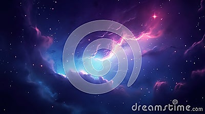 Stary night cosmos. Universe science astronomy. Colorful space galaxy cloud nebula. Generative AI for banner, poster, cover, Stock Photo