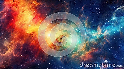 Stary night cosmos. Universe science astronomy. Colorful space galaxy cloud nebula. Generative AI for banner, poster, cover, Stock Photo