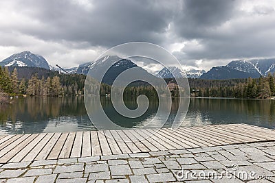 Stary Smokovec houses and lake in mountains Stock Photo