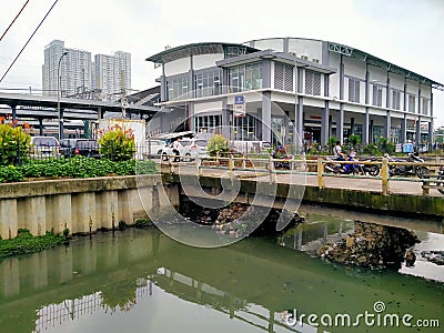 Stasiun Duri, Tambora, Jakarta, View of the train station building standing in front of the river Editorial Stock Photo