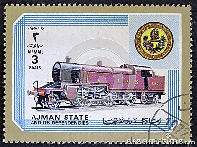 STATE AJMAN - CIRCA 1972: locomotive, series, circa 1972 Editorial Stock Photo