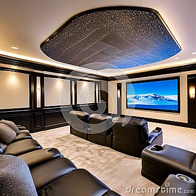 A state-of-the-art home theater with reclining leather seats, a large projection screen, and a surround sound system3, Generativ Stock Photo