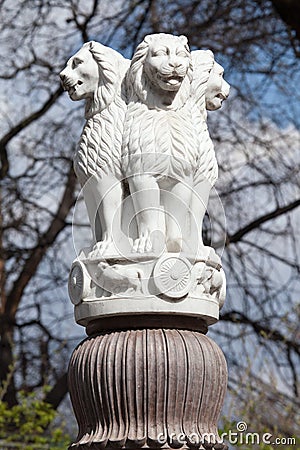 Lion Capital of the Pillars of Ashoka from Sarnath. Stock Photo