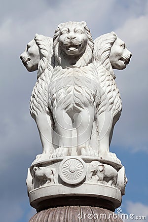 Lion Capital of the Pillars of Ashoka from Sarnath. Stock Photo