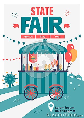 State Fair poster. Design with food market Vector Illustration
