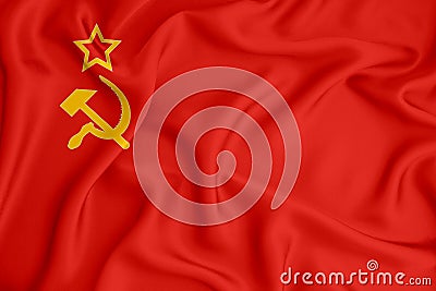 State flag of the Union of Soviet Socialist Republics on the background fabric, waving in the wind. The concept of design Stock Photo