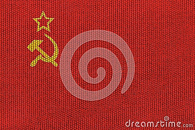 State flag of the Union of Soviet Socialist Republics on the background fabric, waving in the wind. The concept of design Stock Photo