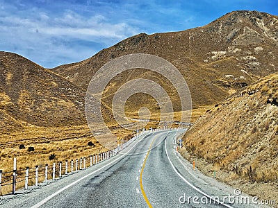 State Highway 8 at Lindis Pass on the South Island of New Zealand Stock Photo