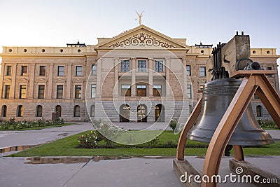 State House and Liberty Bell Front Lawn Arizona Capital Building Editorial Stock Photo