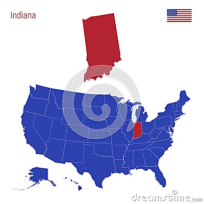 The State of Indiana is Highlighted in Red. Vector Map of the United States Divided into Separate States Stock Photo