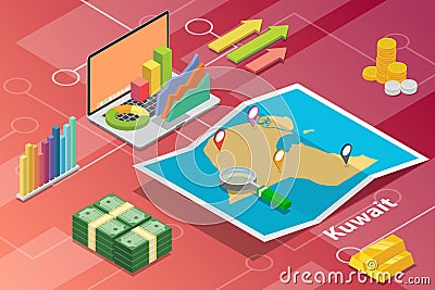 State of kuwait isometric business economy growth country with map and finance condition - vector illustration Stock Photo