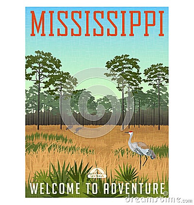 State of Mississippi travel poster or sticker Vector Illustration