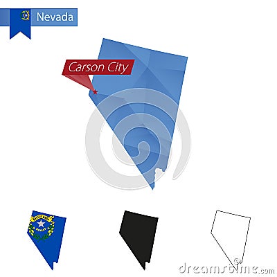 State of Nevada blue Low Poly map with capital Carson City Vector Illustration