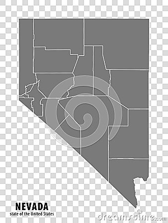 State Nevada map on transparent background. Blank map of Nevada with regions in gray for your web site design, logo, app, UI. US Vector Illustration