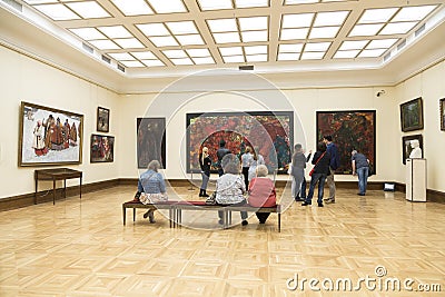 State Tretyakov gallery. Visitors to the hall of the russian artist of the 19th - 20th century Malyavin Philip, Moscow Editorial Stock Photo