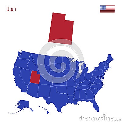 The State of Utah is Highlighted in Red. Vector Map of the United States Divided into Separate States. Vector Illustration