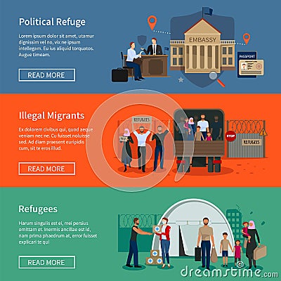 Stateless Refugees Horizontal Banners Vector Illustration