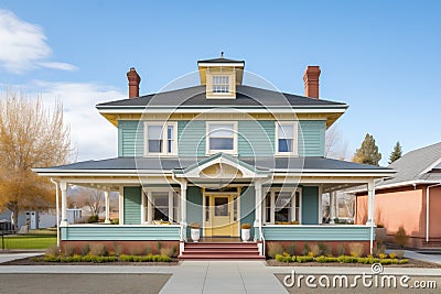 stately italianate with eaves and a slate roof Stock Photo