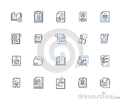 Statements line icons collection. Assertion, Claim, Declaration, Pronouncement, Proclamation, Affirmation, Confirmation Vector Illustration