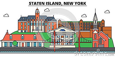 Staten Island, New York. City skyline, architecture, buildings, streets, silhouette, landscape, panorama, landmarks Vector Illustration