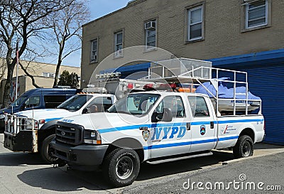 NYPD emergency service vehicles ready to help in Staten Island, NY Editorial Stock Photo