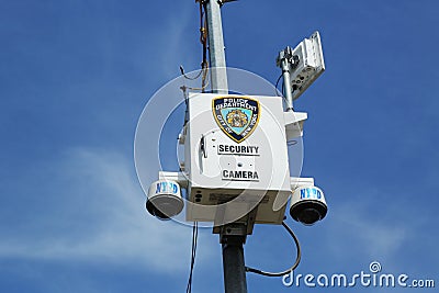 NYPD security camera placed at the intersection in Staten Island, NY Editorial Stock Photo