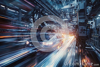 A stateoftheart car is being built by advanced robots inside a factory Stock Photo