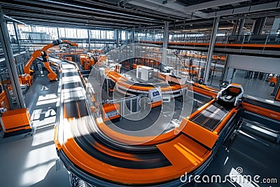 A stateoftheart car is being built by advanced robots inside a factory Stock Photo