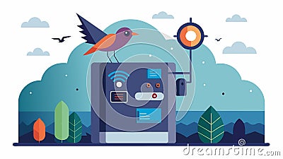 A stateoftheart habitat controller that automatically adjusts light cycles and air flow for optimal conditions for birds Vector Illustration