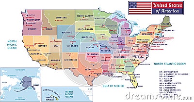 States capitals and major cities of the United States of America. Beautiful modern graphic USA map. Vector Illustration