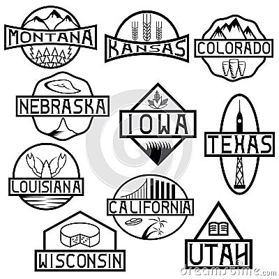 states and landmarks of usa Vector Illustration