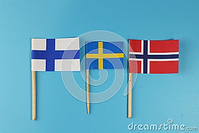 A states of North Europe. Scandinavia states and their flags Norway, Findland and Sweden Stock Photo