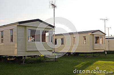 Static Caravan holiday homes on camp site Stock Photo