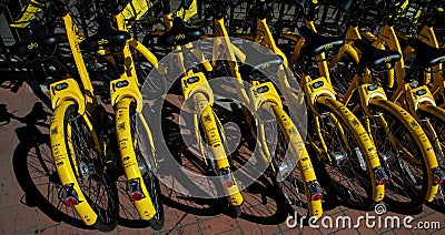 Dockless Bicycles for Rent in San Diego Editorial Stock Photo