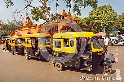 Station of traditional moto rickshaw in indian city Editorial Stock Photo