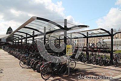 Station of Waddinxveen Triangel with bicycle parking of R-NET line between Gouda and Alphen. Editorial Stock Photo