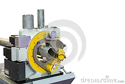 Stationary automatic and precision electric pipe cold cutter machine is tool for cut or chamfer small to large cylinder alloy Stock Photo