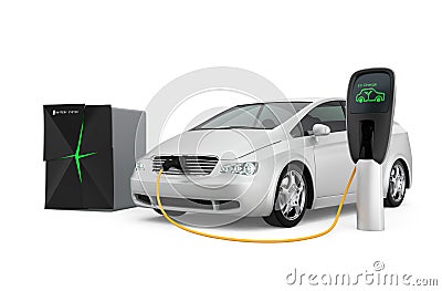 Stationary battery system supply power to EV Stock Photo