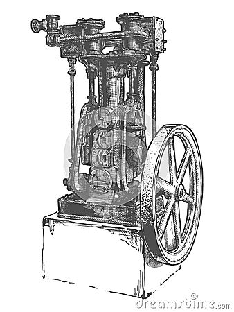 Stationary steam engine Vector Illustration