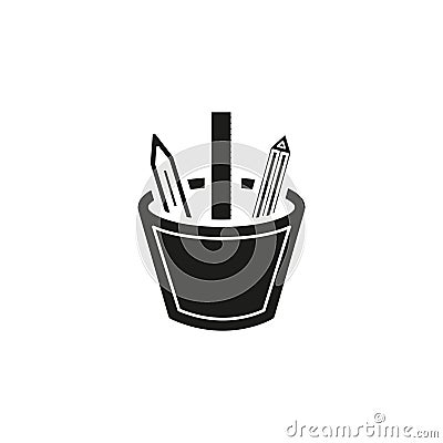 stationary vector icon, pencil with pen and ruler set - school education icon Stock Photo