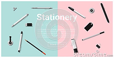 Stationery accessories on colorful background Vector Illustration