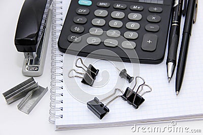 Stationery and calculator. Stock Photo