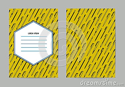 Stationery collection. Writing tools. Pens and Pencils pattern. Outline style. Pencil and pens thin line vector icons Vector Illustration
