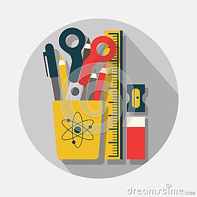 Stationery icons with long shadow on gray background Vector Illustration